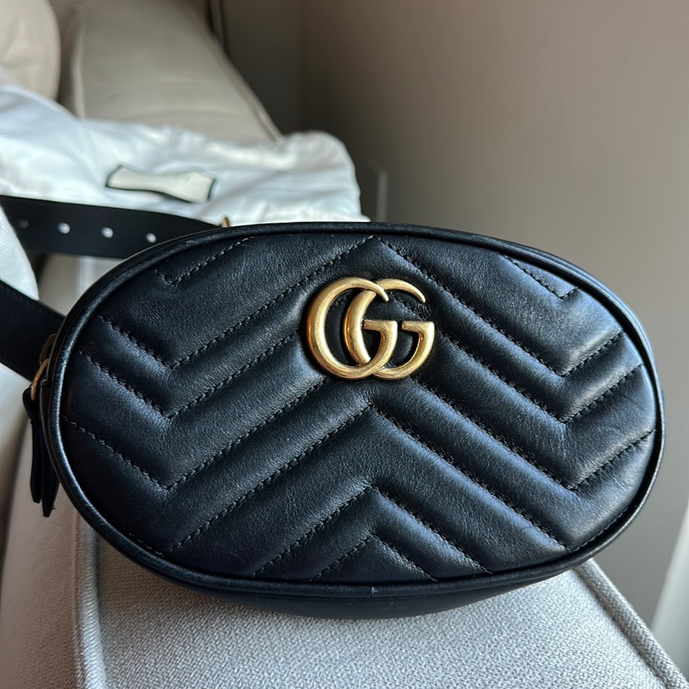 Black Gucci Marmont Matelasse Leather Belt Bag